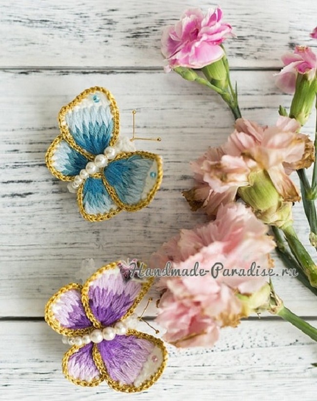 Crochet Brooch Butterfly With Embroidery