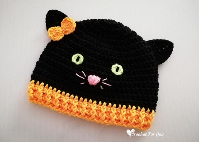 Crochet Halloween Black Cat Hat Pattern