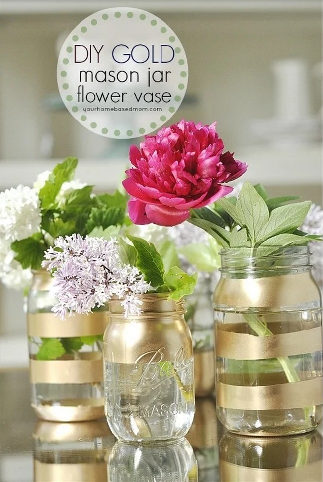 DIY Gold Mason Jar Flower Vases