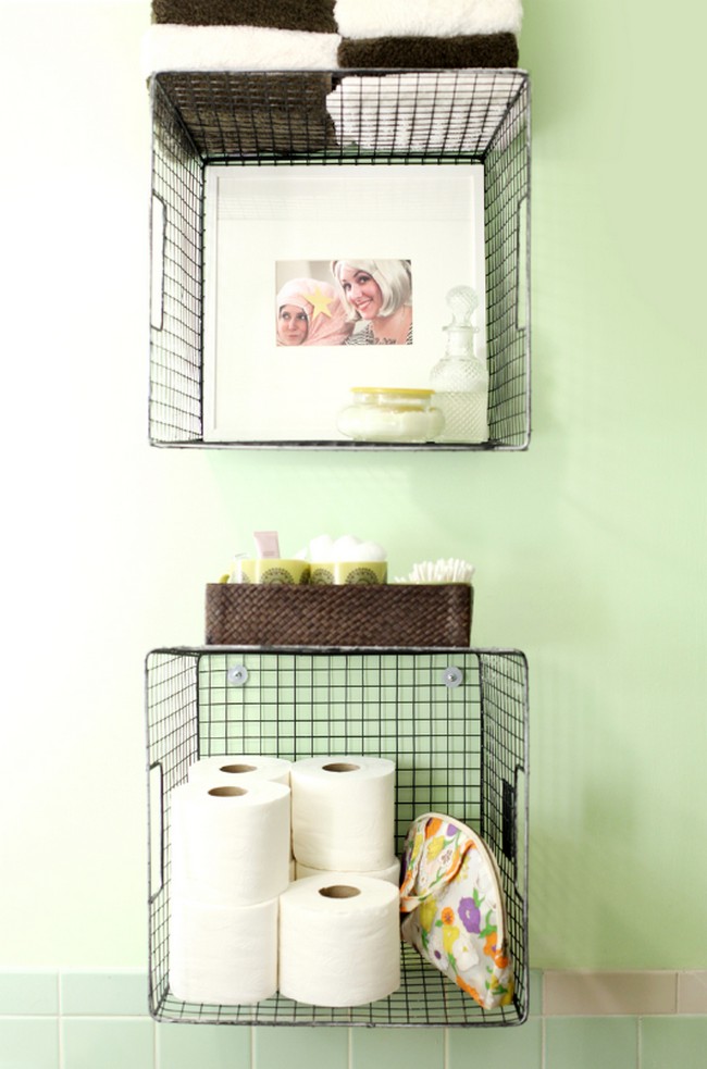 DIY Hanging Basket Bathroom Storage