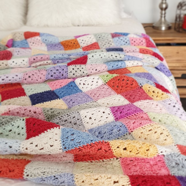 Granny Patchwork Blanket Free Crochet Pattern