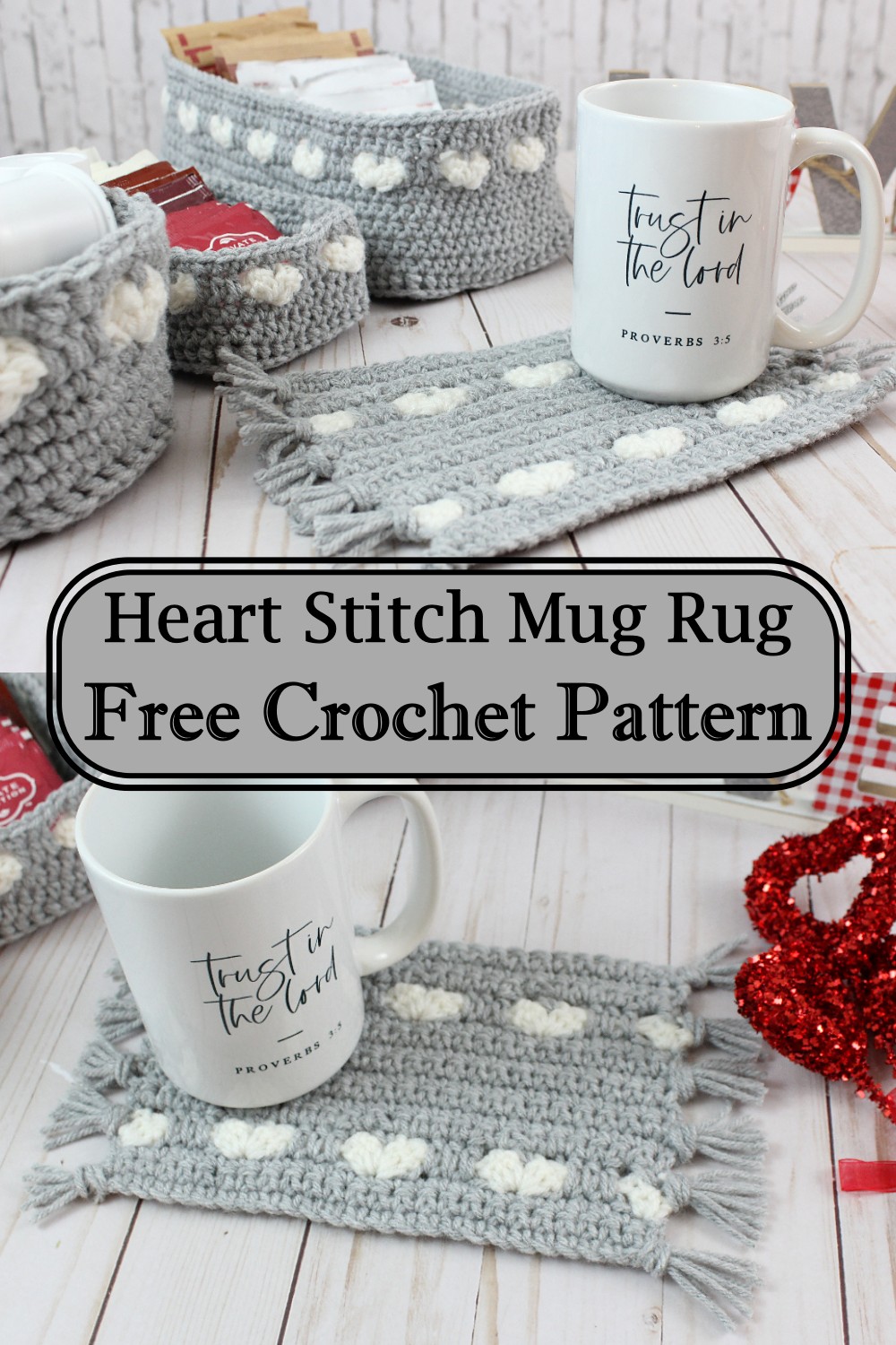 Heart Stitch Mug Rug