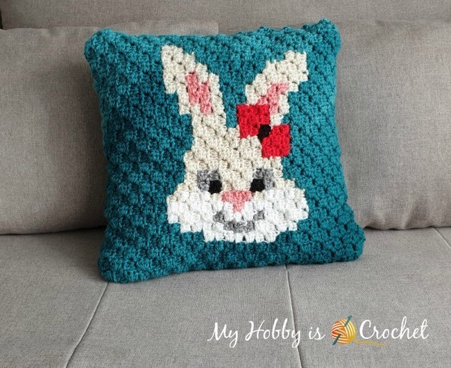 Removable C2c Bunny Pillow Case Free Crochet Pattern