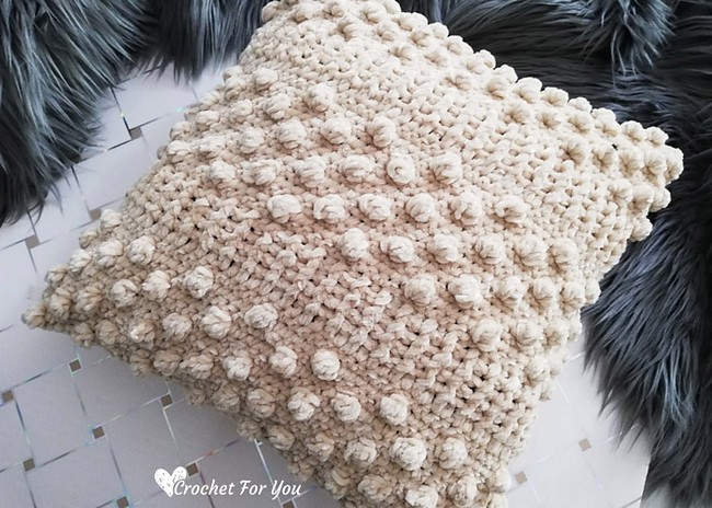 Sandy Bobble Throw Pillow Free Crochet Pattern