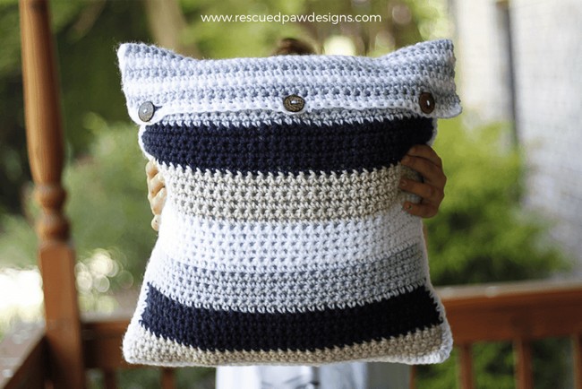 Striped Crochet Pillow Cover