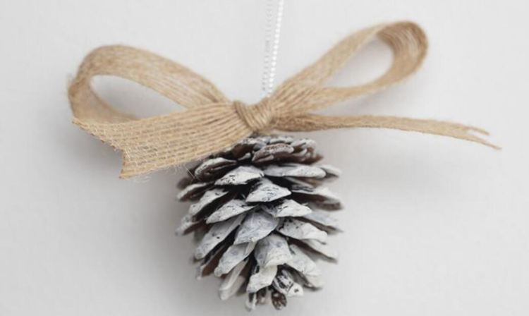 White Pine Cone With Ribbon