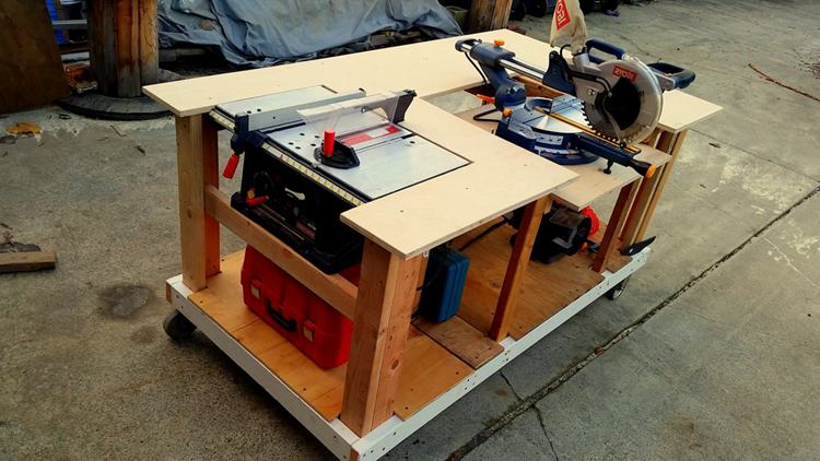 Mobile Workbench With Built In Miter Saw