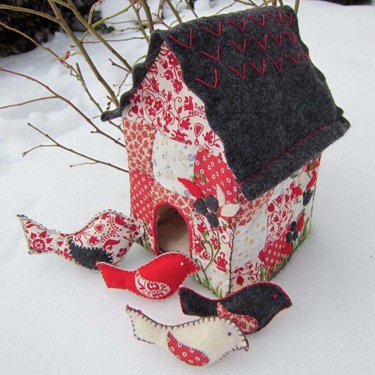 Quilted Bird House With Toy Bird Rattles