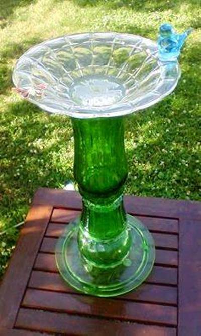 Recycled Glassware Bird Bath