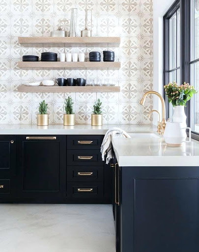 Black Cabinets and Brass Color