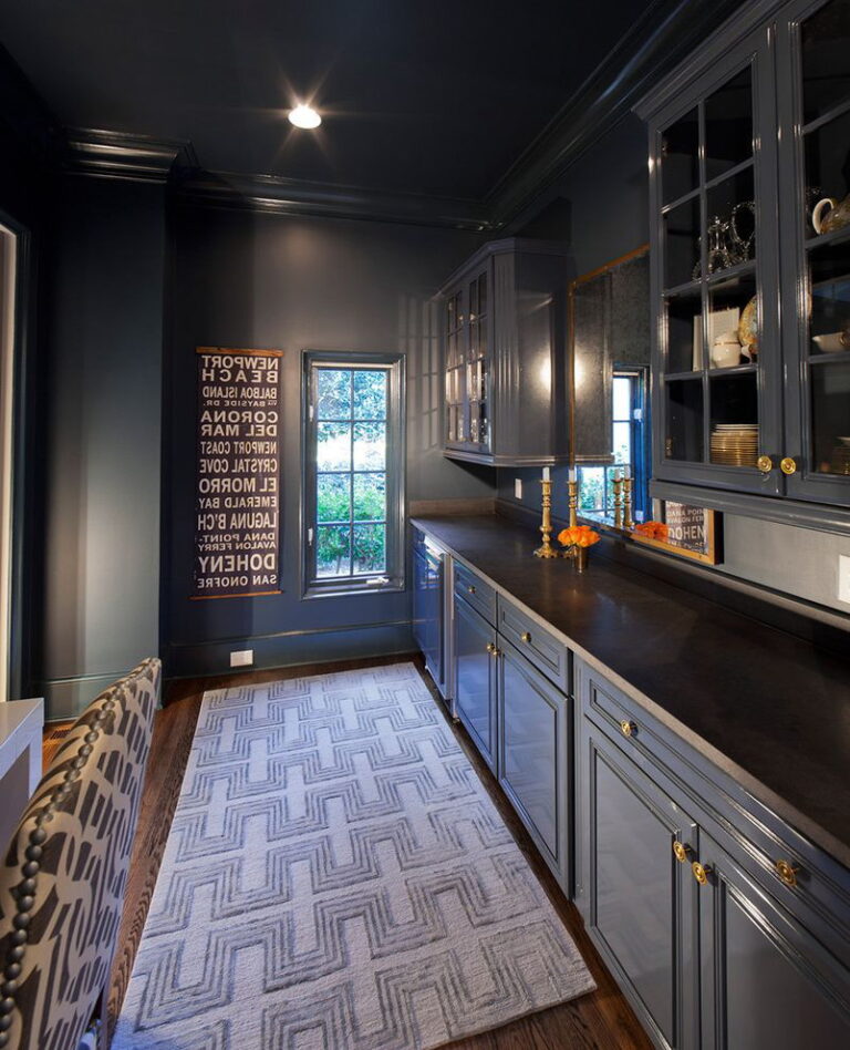 Black Cabinets with Colorful Rug