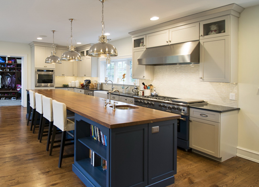 Blue Kitchen Island With Wood Countertop