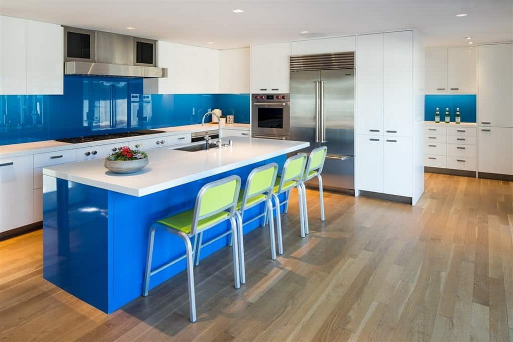 Bright and BLUE ISLAND KITCHEN