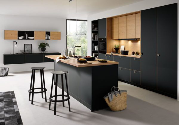 Combine Black Cabinets with Natural Wood Accents