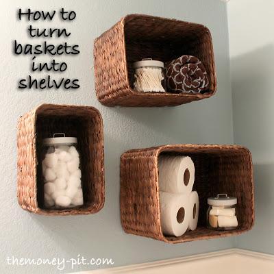 DIY Basket Shelves For Bathroom