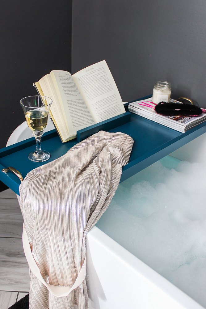 DIY Bathtub Tray With Book Holder