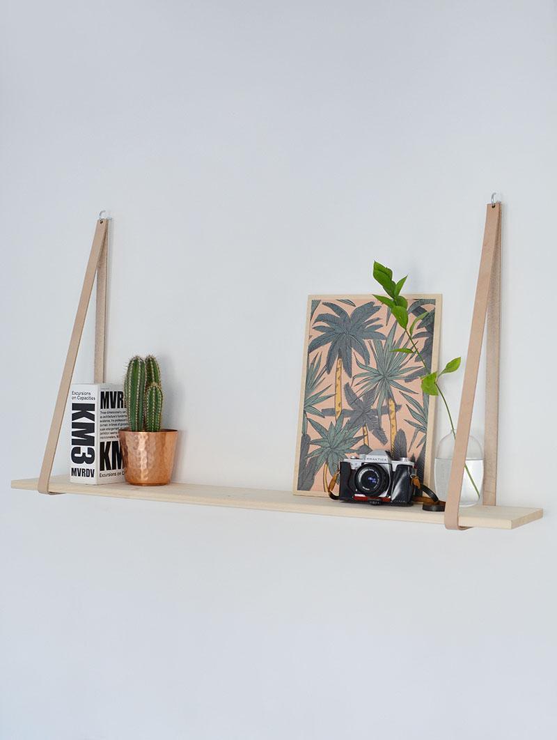 DIY Easy Leather Strap Hanging Shelf