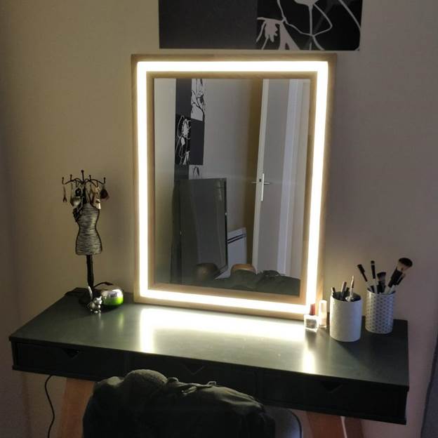 DIY LED And Wood Vanity Mirror