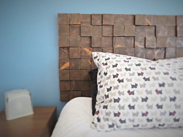 DIY Removable Wood Block Headboard