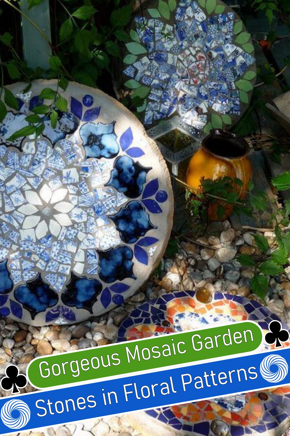 Gorgeous Mosaic Garden Stones in Floral Patterns