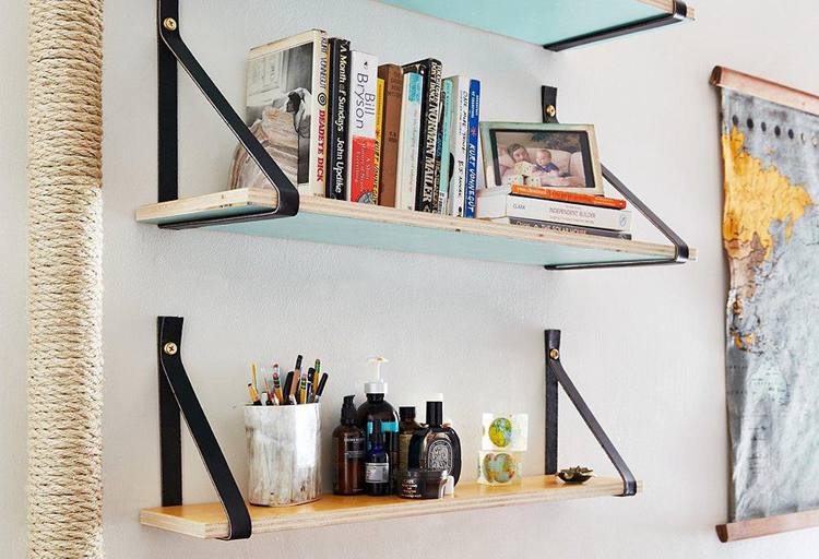 How to Create DIY Wood and Leather-Strap Shelving