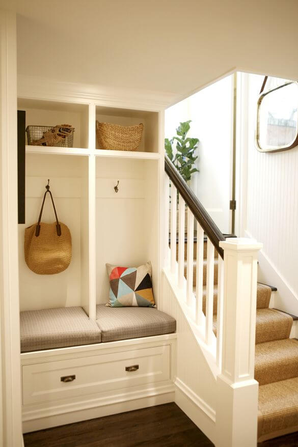 Mudroom at the bottom of the stairs