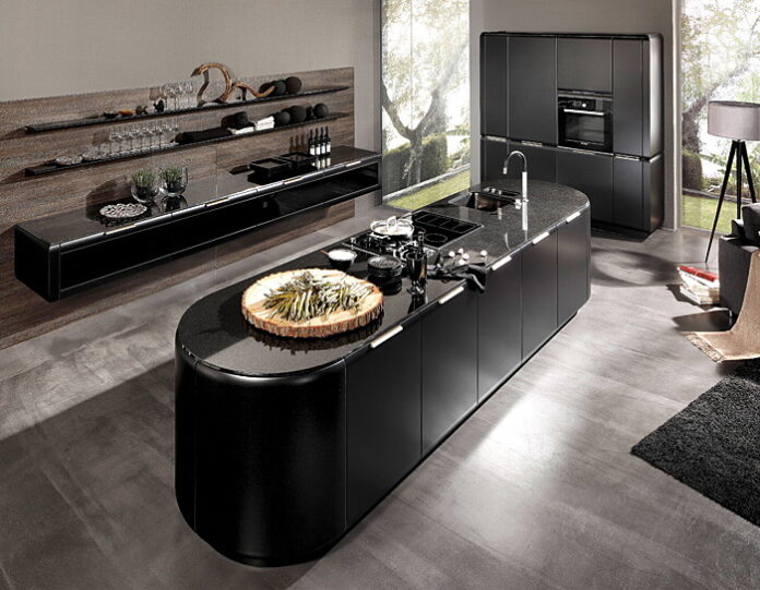 Oval Kitchen Island with Black Cabinets