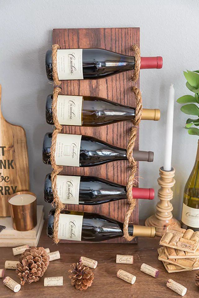 Rope Hanging Wine Rack DIY