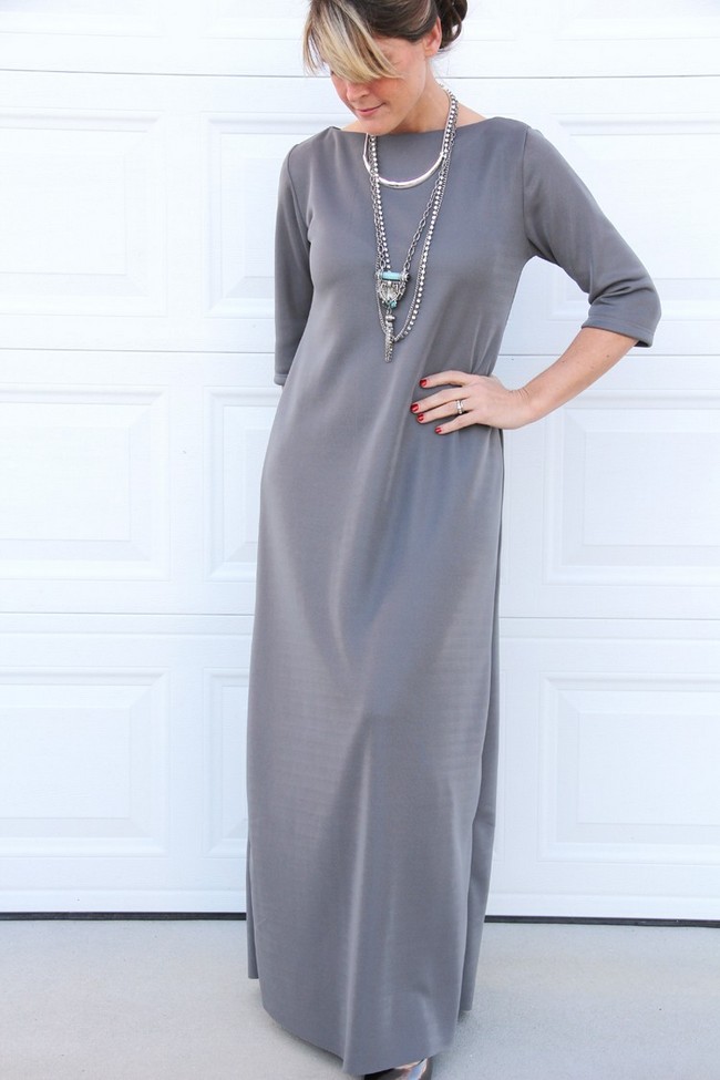 Chick Boatneck Long Dress With Sleeves