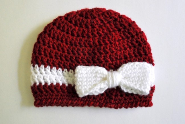 Crochet Bow And Ribbon Baby Hat