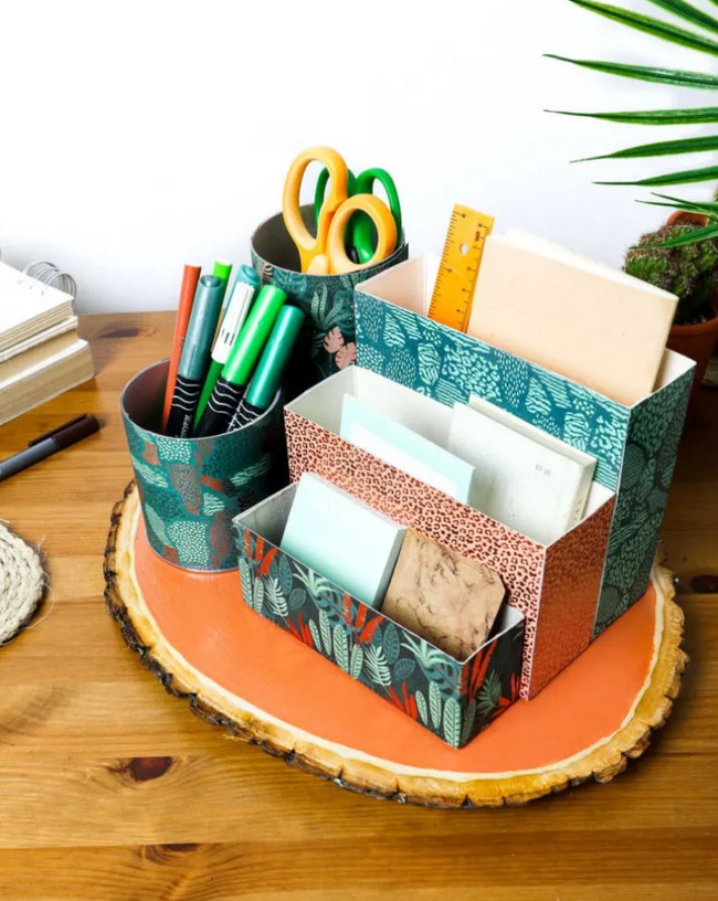 DIY Desk Organizer made of Upcycled Food Packaging