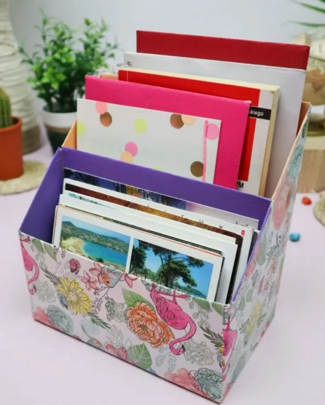 Desk Organizer Made Of Cereal Boxes