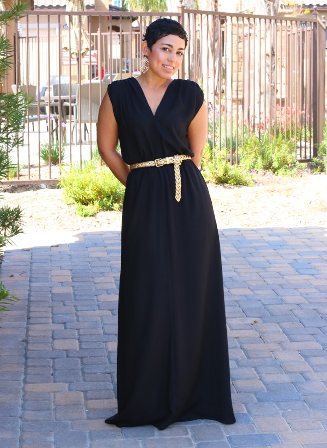 Gathered V-neck Long Dress