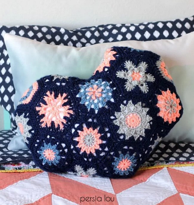 Heart-Shaped Hexagon Pillow Crochet Pattern