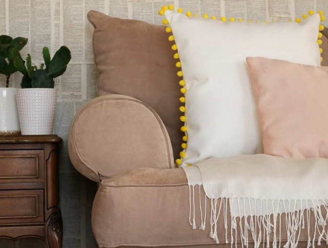 Pom Pom Leather Throw Pillow