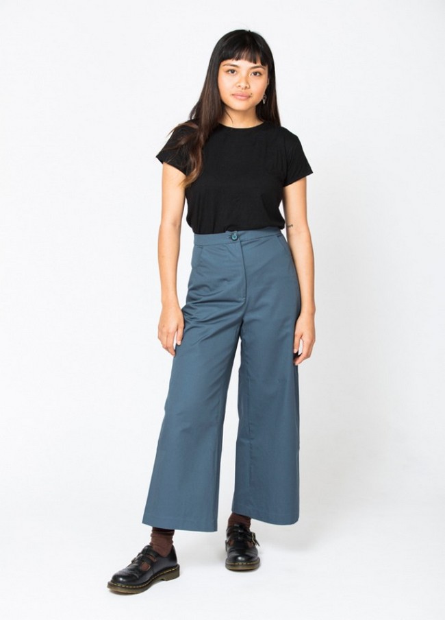 Wide Leg Pants With Zip And Button Closure