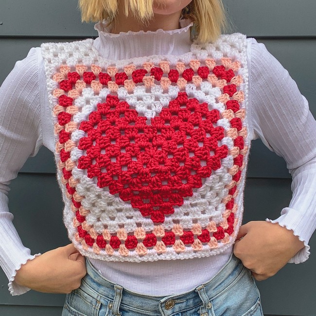 Crochet Valentine Granny Square Vest