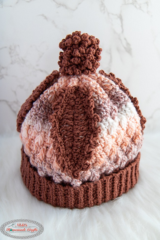 Fall Leaf Hat with Pinecone Pom