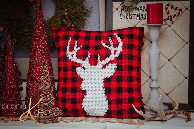 Farmhouse Plaid Deer Pillow Cover