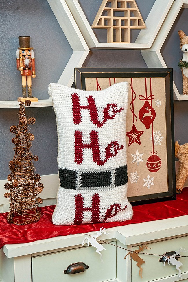 Ho Ho Ho Crochet Pillow Cover