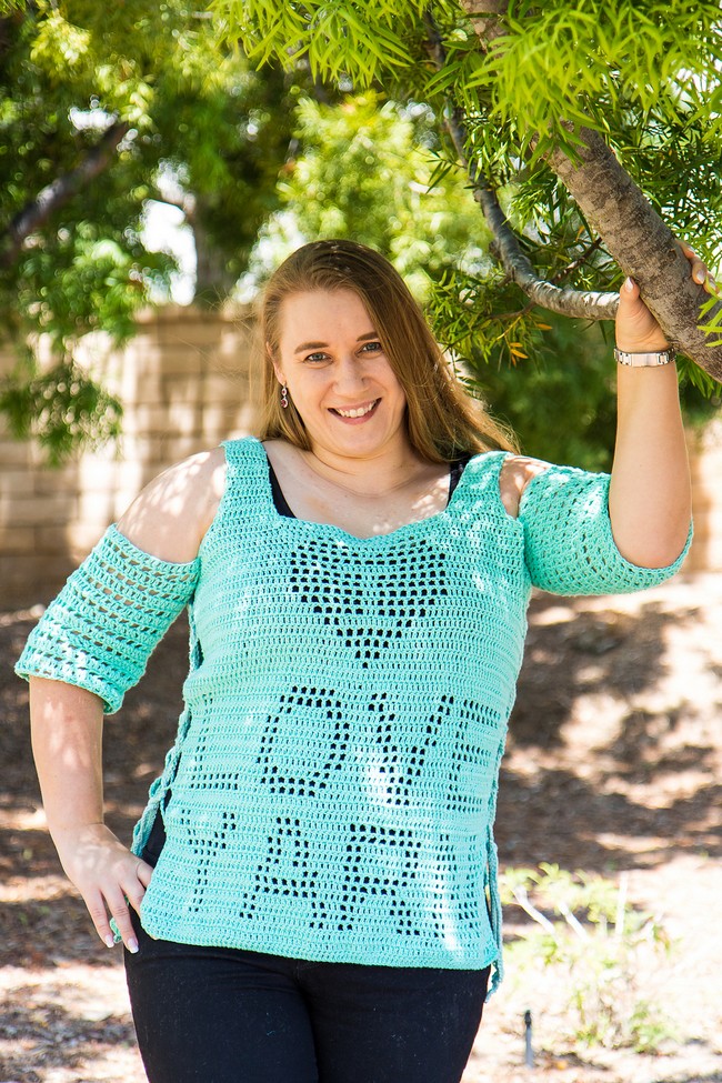 I Love Yarn" Filet Crochet Top