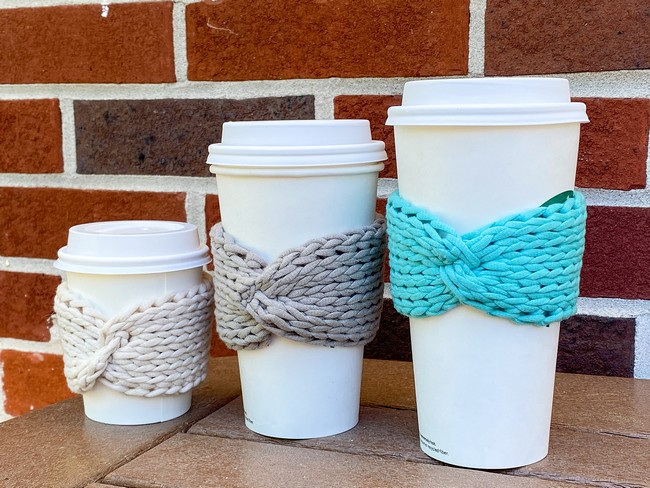 Tunisian Knit Bow Coffee Sleeve