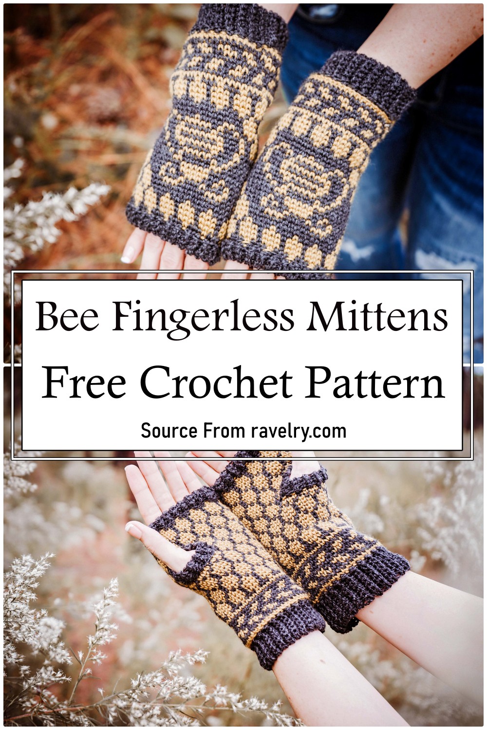 Bee Fingerless Mittens