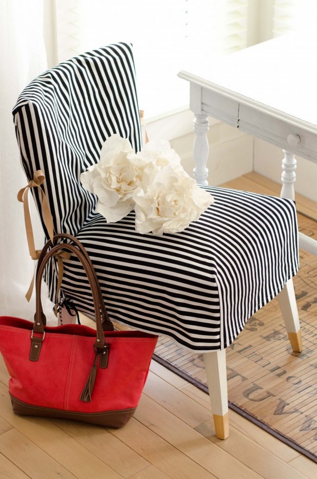 Black White And Gold Slip Covered Chair