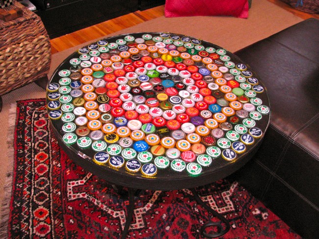 Bottle Cap Table With Poured Resin Surface