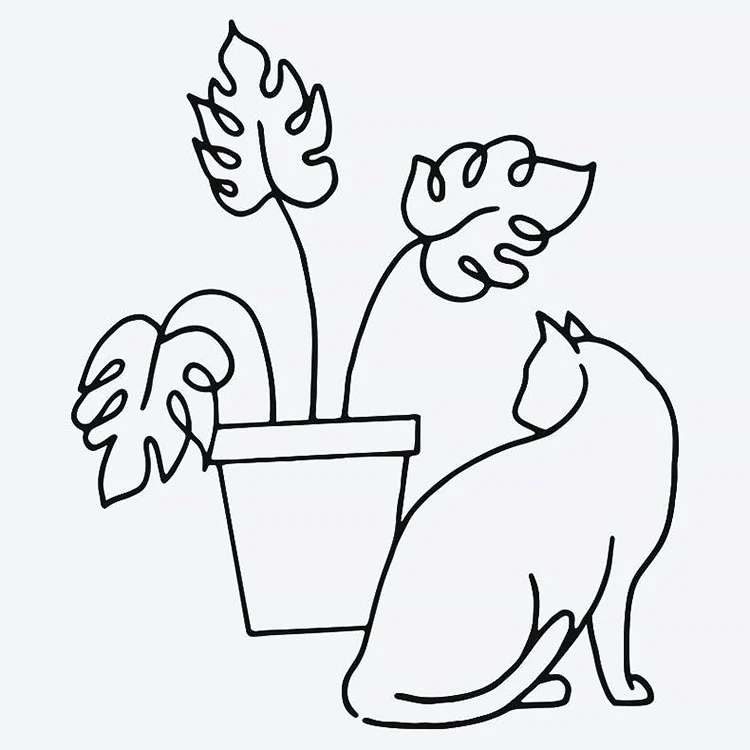 Cat with Plant