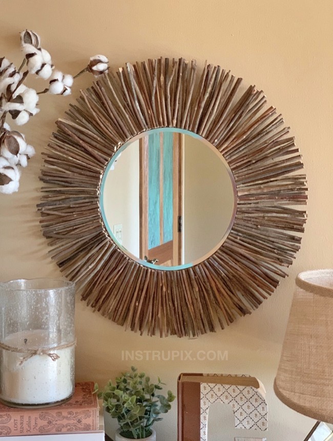 DIY Stick Framed Round Mirror