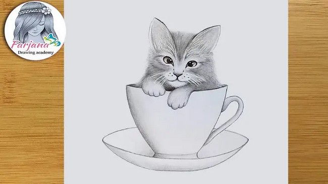 Draw A Cute Kitty In A Cup