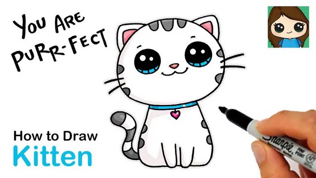 Easy And Cute Kitten Drawing