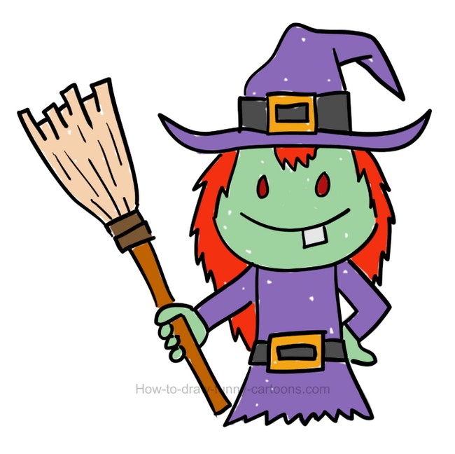 How To Draw A Witch Clip Art With A Cute Brown Broom